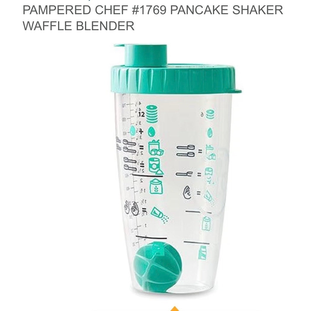 Pampered Chef Pancake Batter Shaker Waffle Mixer Bottle w/ Mixing Ball