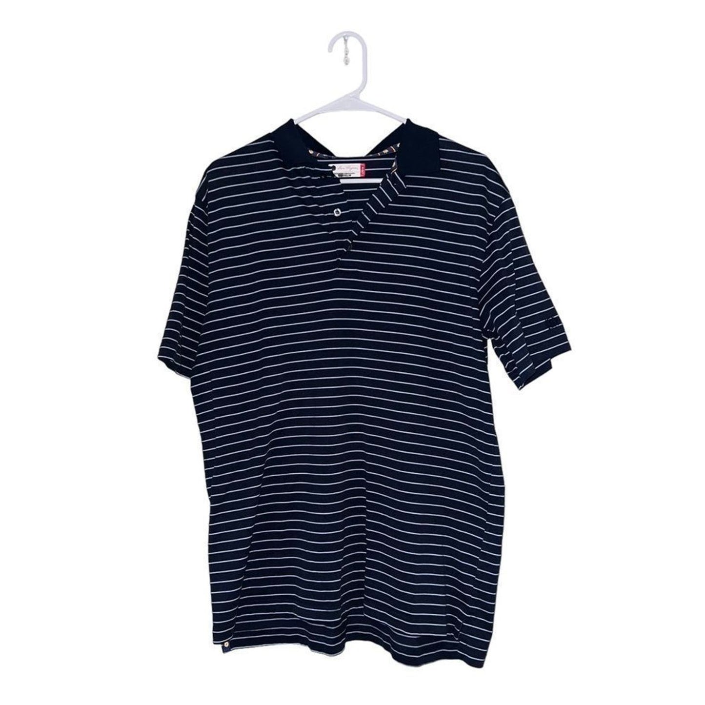 Ben Hagen Men's Size Large Navy Blue Striped Polo