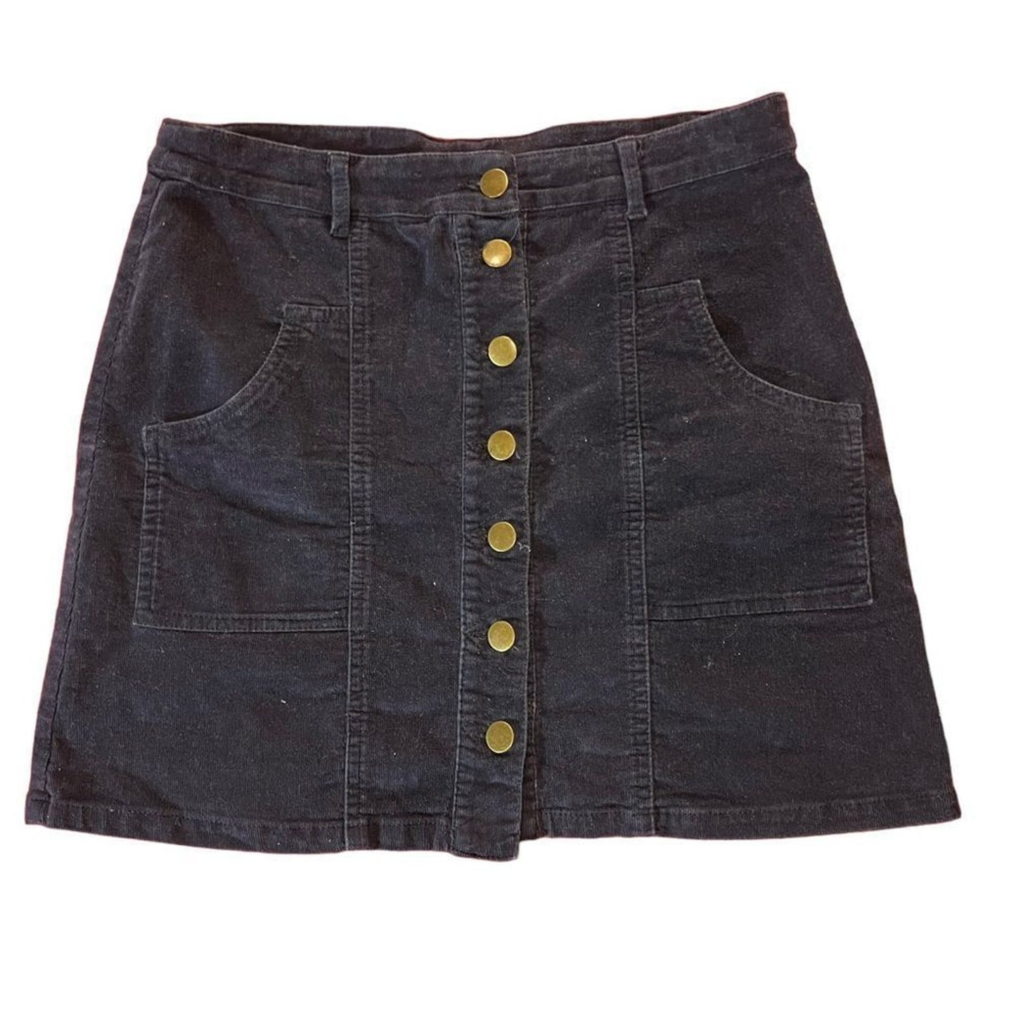 Altar’d State Skirt Womens Size Large Black Corduroy A-Line Mini Button Front