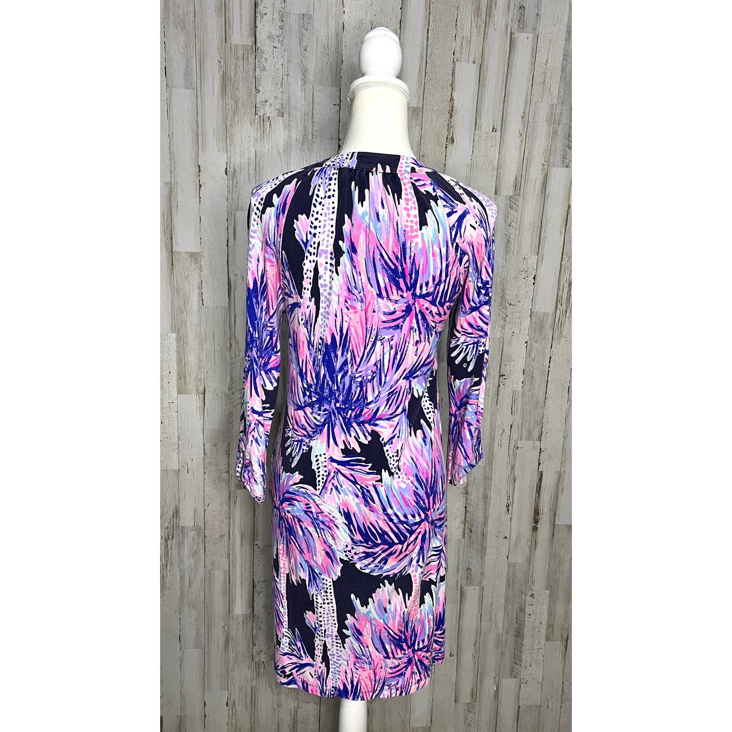 Lilly Pulitzer XS Bailor Shirt Dress Palm Leaf Knee Length 3/4 Sleeve