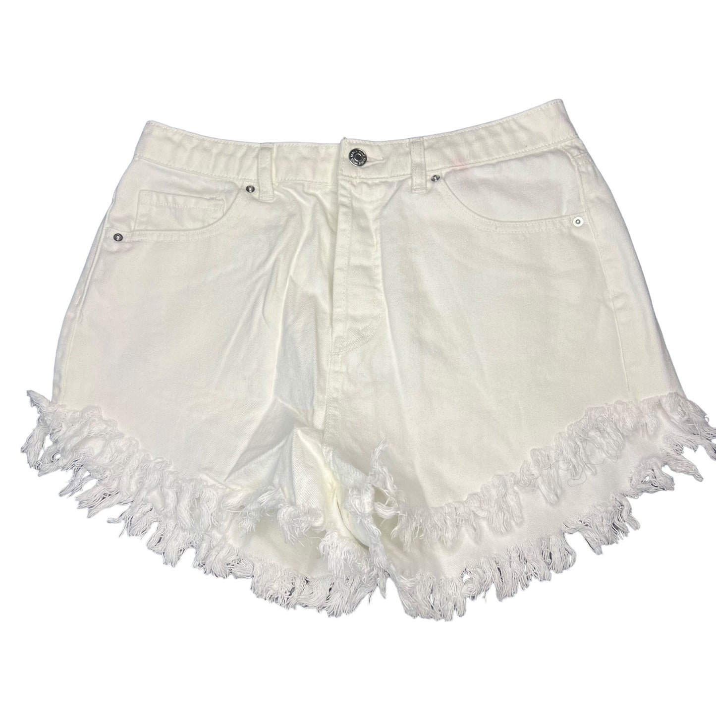 Wild Fable Women Small High Rise White Denim Cutoff Shorts Button Fly Fringe Hem