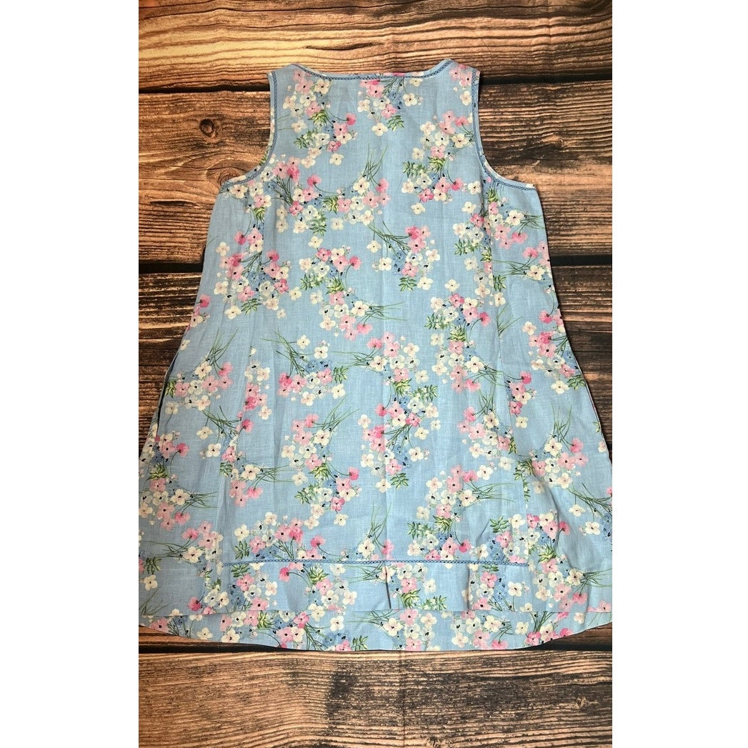 J. Jill Women's Large Blue Floral Linen Sleeveless Knee Length Dress