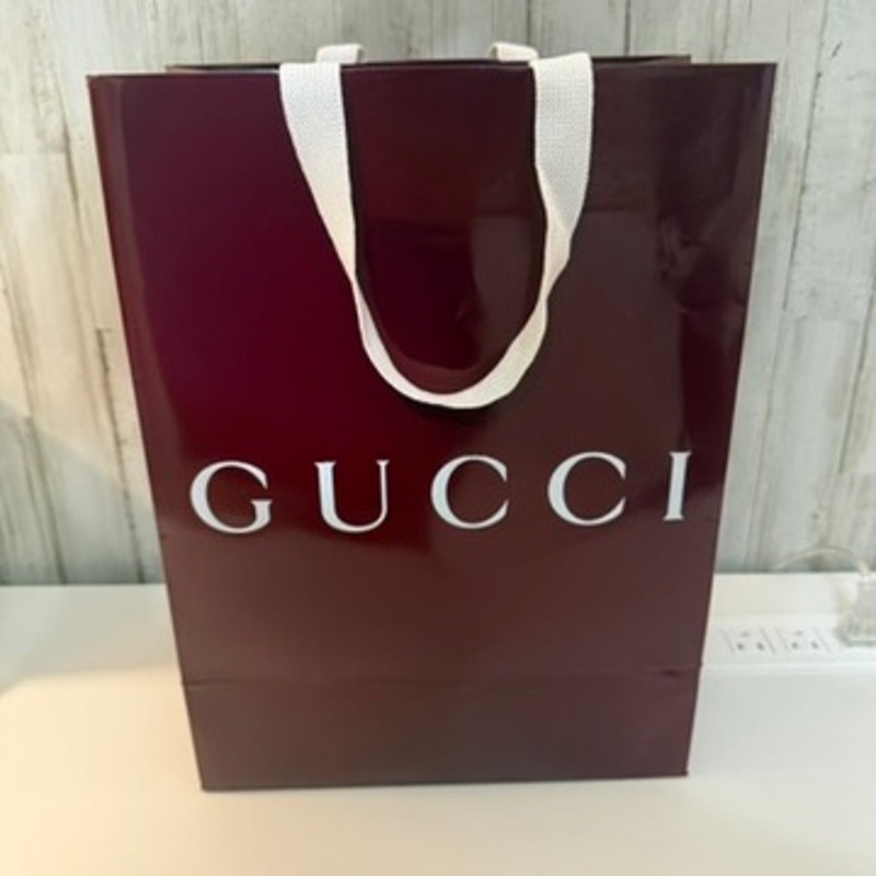 Gucci Burgundy Glossy Shopping Gift Bag Large Silver Logo White Handles