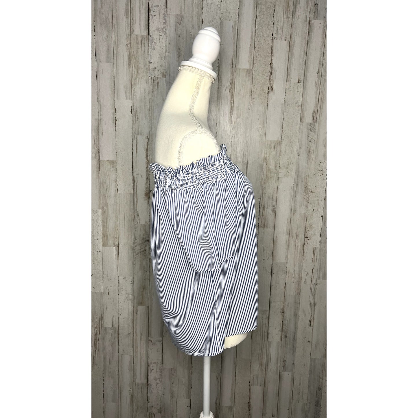 FRNCH Women's Blue/White Striped Off-the-Shoulder Blouse Size Small