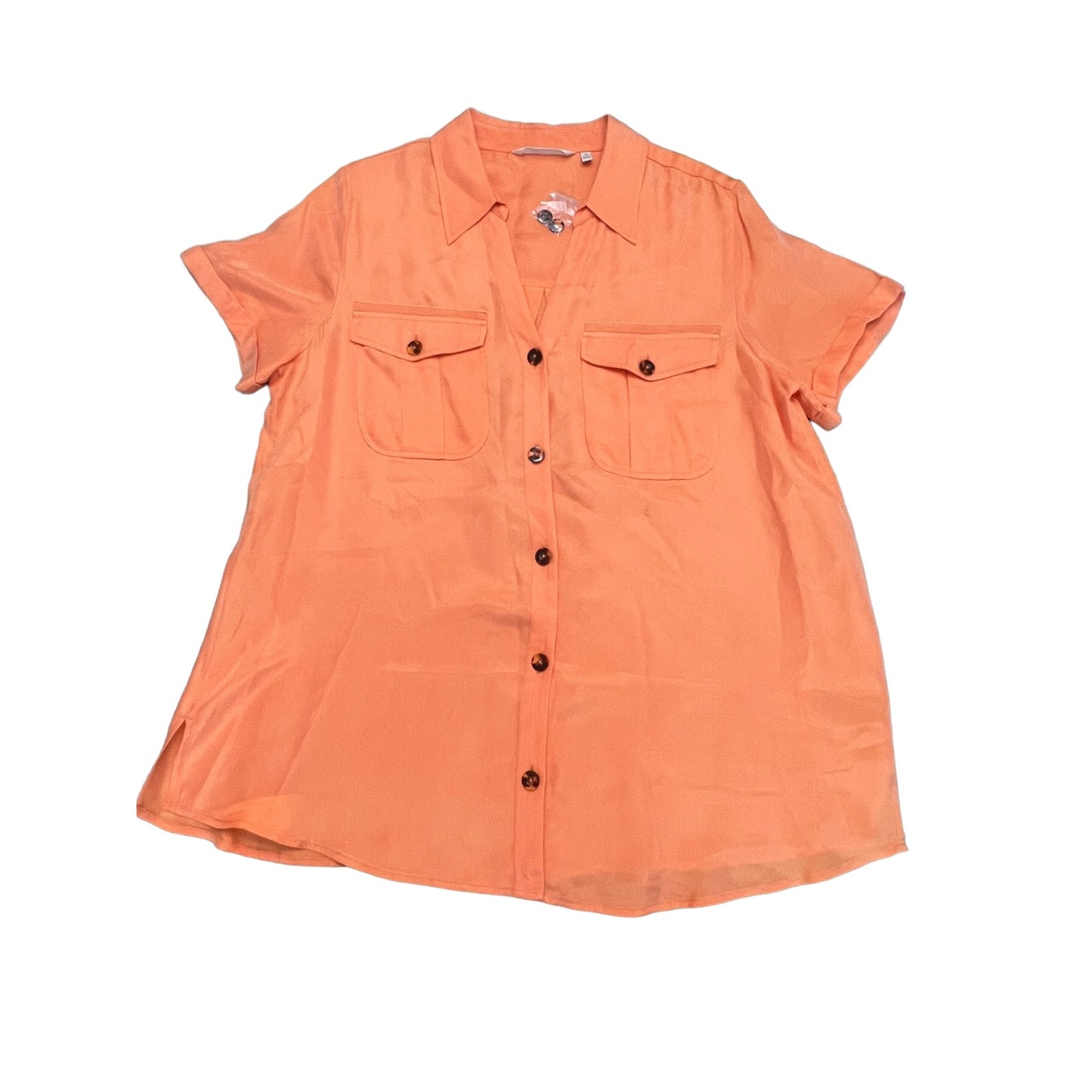 NWOT Soft Surroundings Women's Medium Orange Satin Button-Up Blouse with Pockets