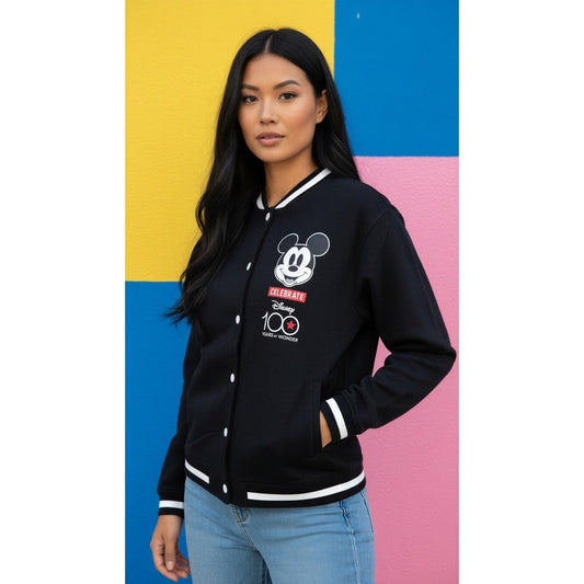 NWT Disney Mickey Mouse Bomber Jacket Juniors XL Black 100 Years of Wonder