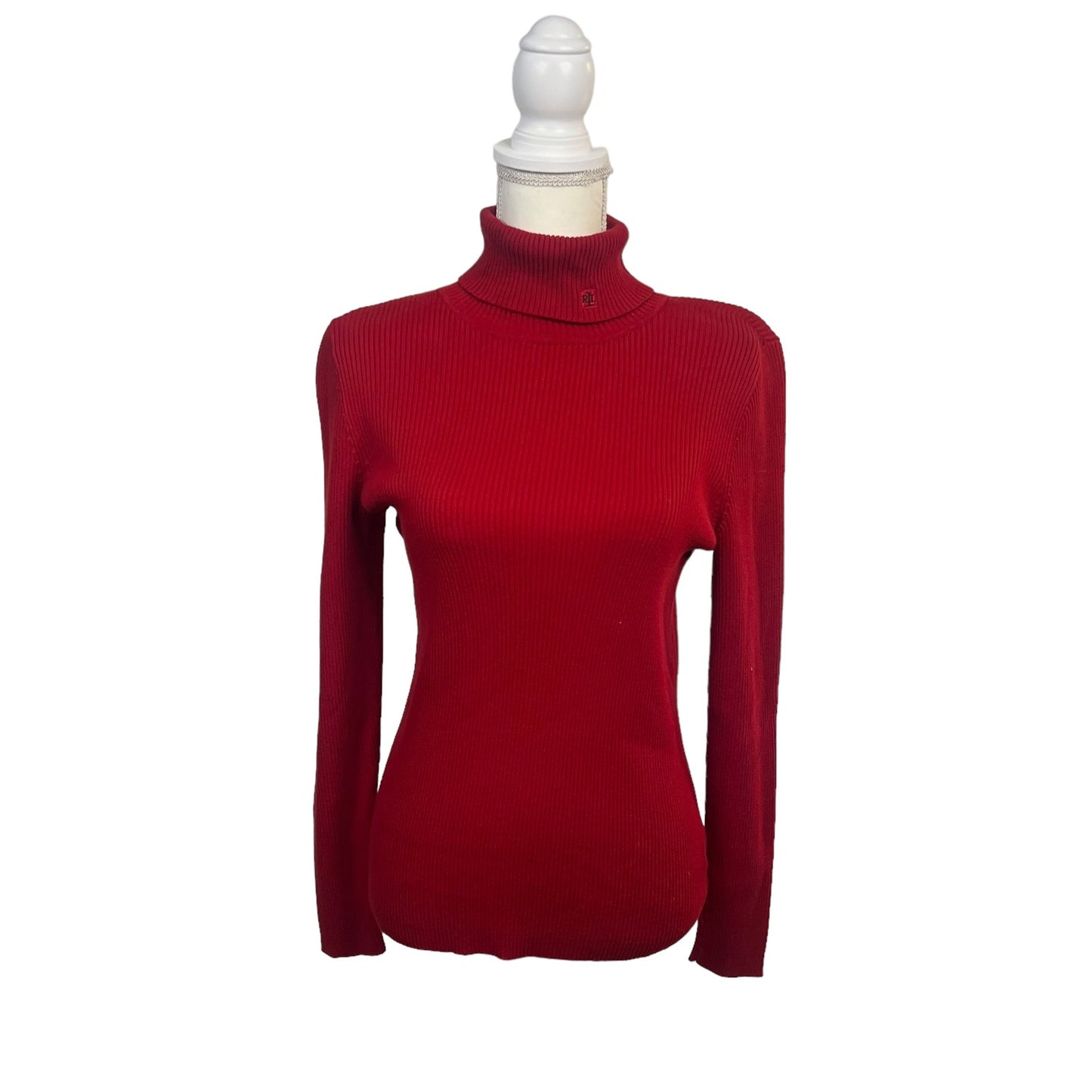 Lauren Ralph Lauren Women's Medium Red Ribbed Knit Turtleneck Sweater