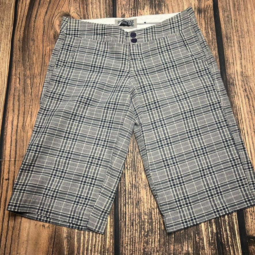 Fossil Women's Plaid Bermuda Shorts Size 8 Gray Checkered Pattern