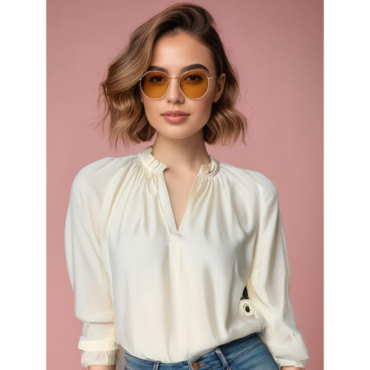 NWT Spartina 449 Women's Ivory Ruffle Neck Long Sleeve Blouse Size Small Casual