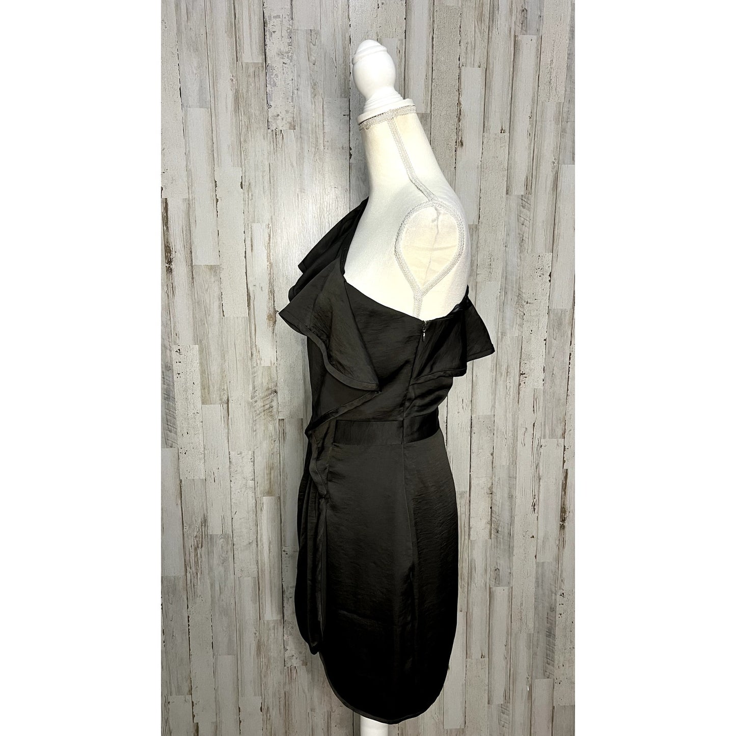 BCBGeneration Women's One Shoulder Ruffle Dress Black Size 6 Knee Length
