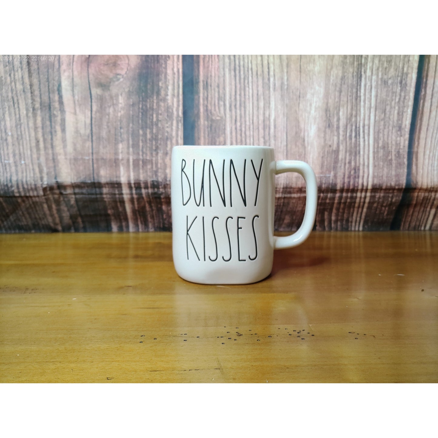 Rae Dunn BUNNY KISSES Mug White w/ Light Blue Interior