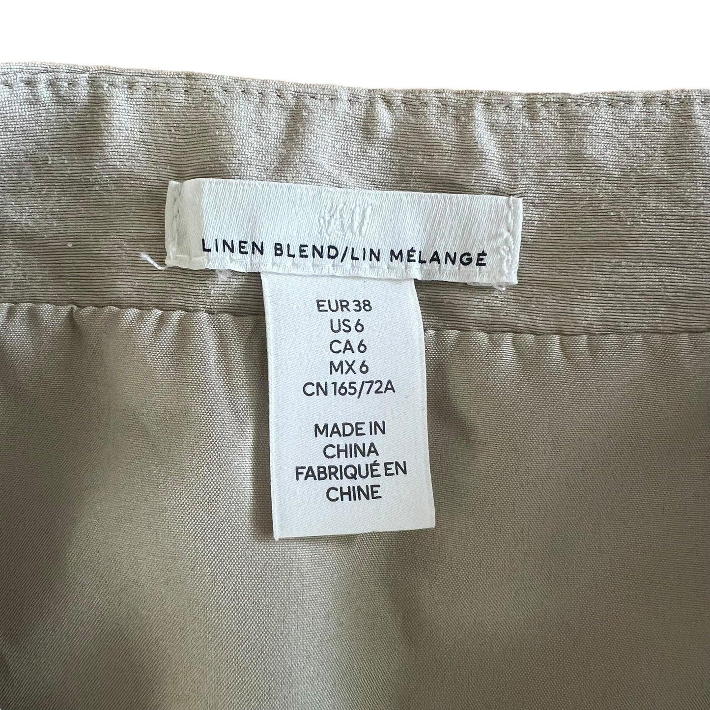 H&M Women's 6 Linen Blend Beige Linen Blend Breathable Comfortable Mini Skirt