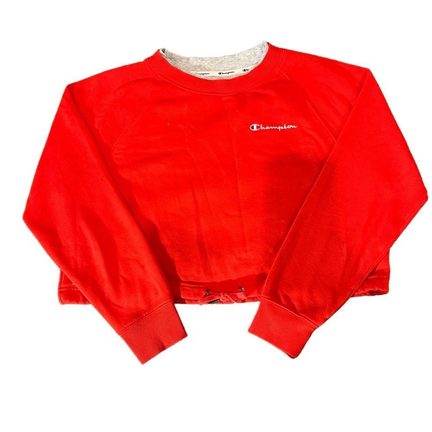 Champion Sweatshirt Womens XS Red Cropped Crewneck Pullover Drawstring