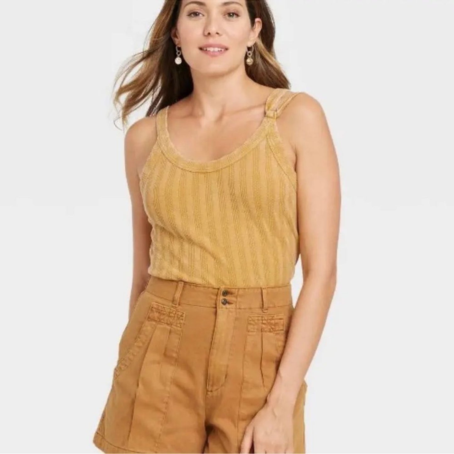 NWT Universal Thread Cami Tank Top Womens 4XL Mustard Yellow Rib Knit Striped