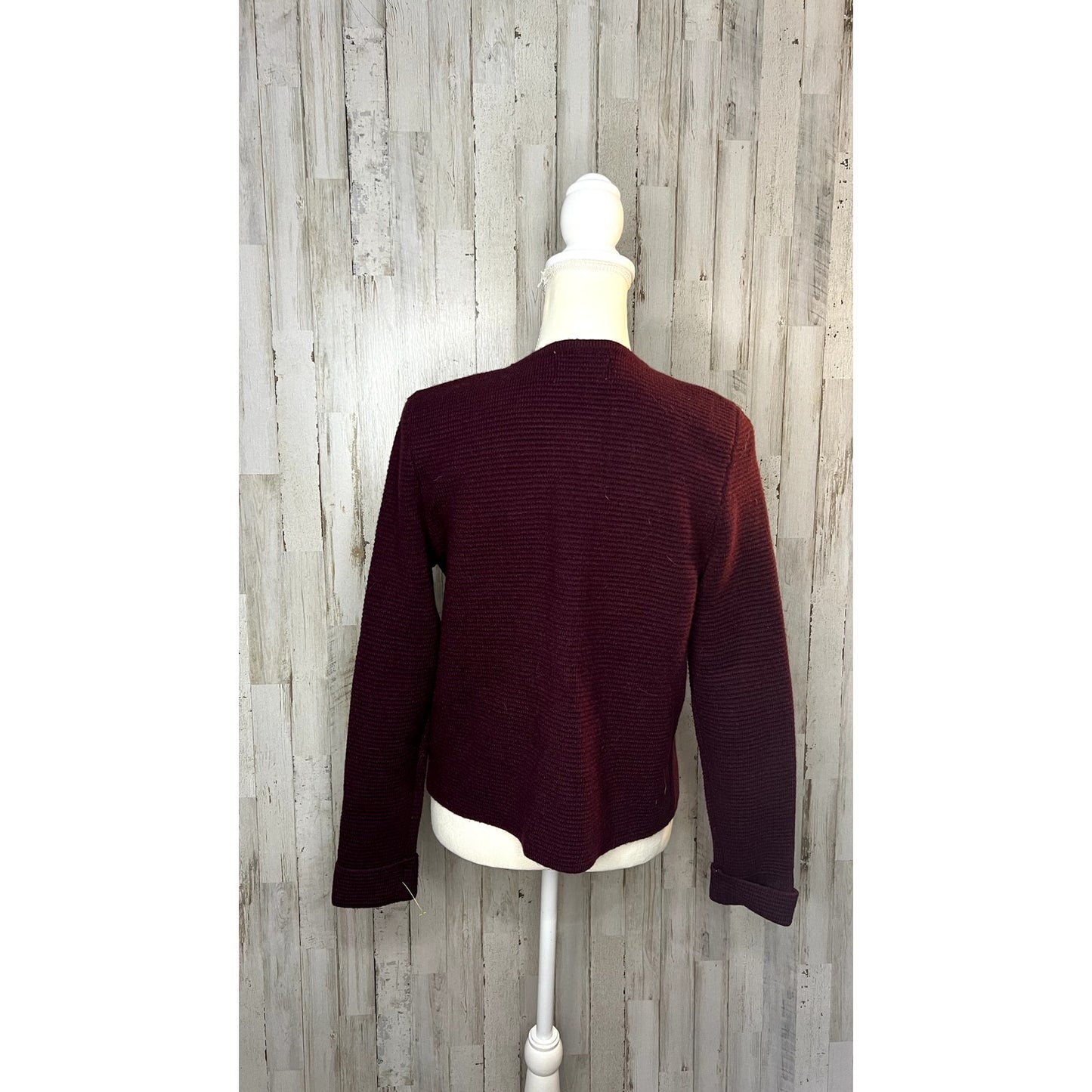 ELLE Women's Size Small Burgundy Open-Front Ribbed Cardigan Sweater