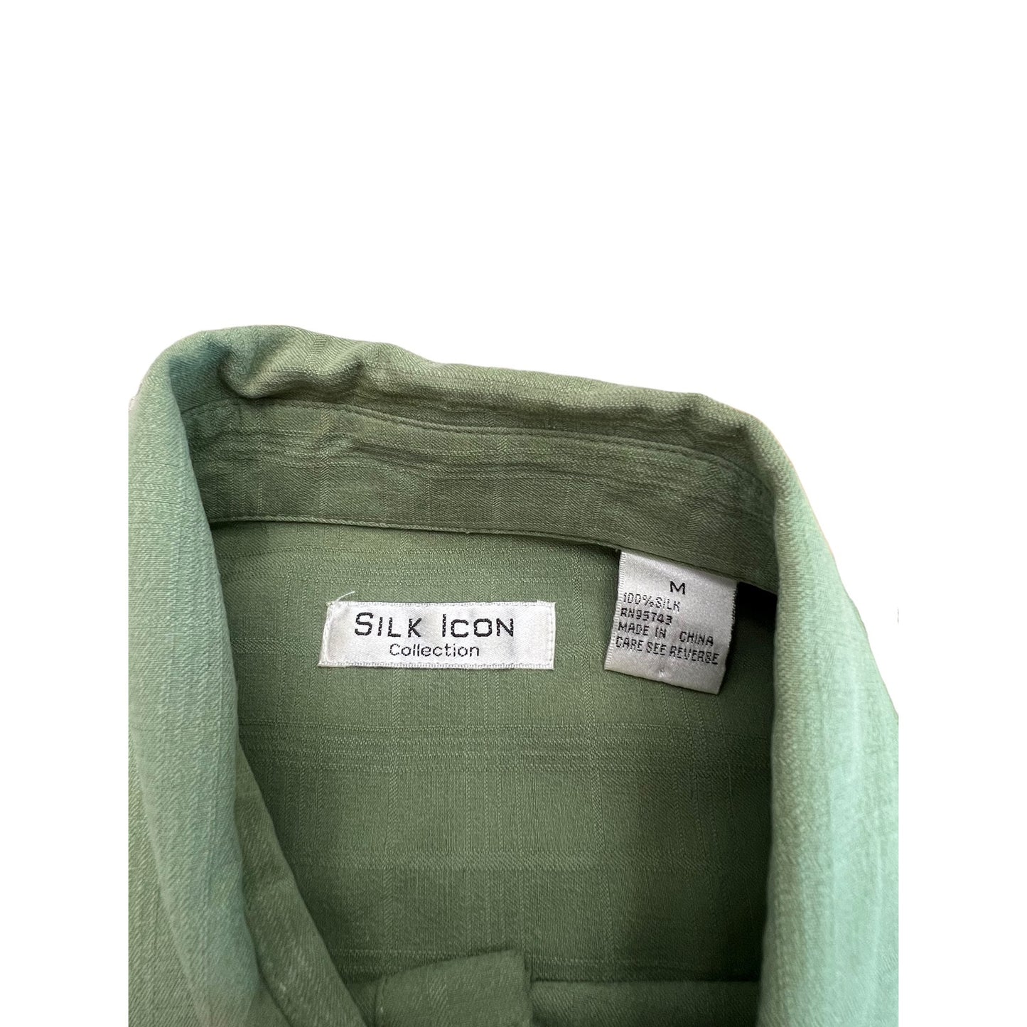 Silk Icon Men's Medium 100% Silk Seafoam Green Short Sleeve Button-Down Shirt