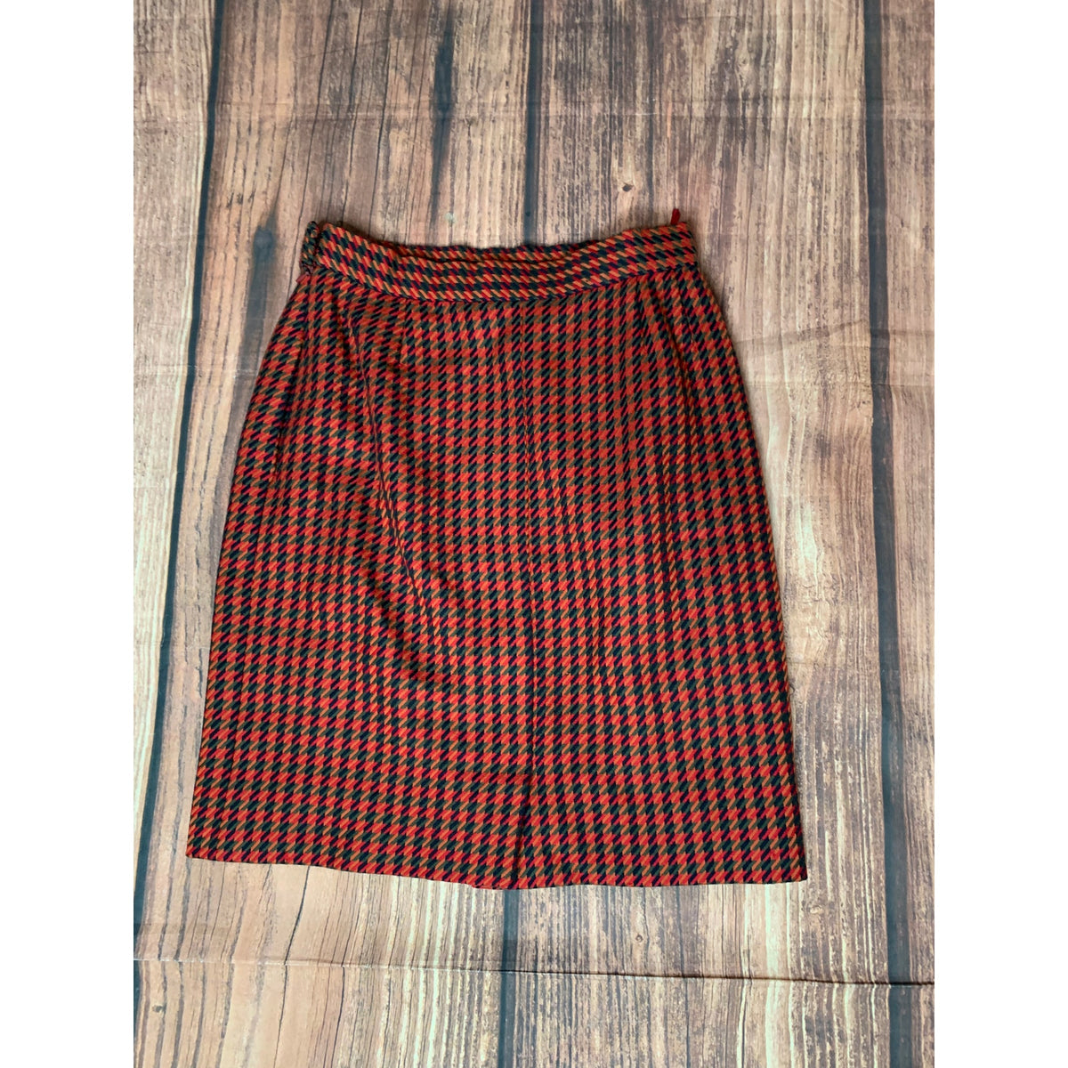 Bill Blass Skirt Womens Red & Black Houndstooth Pencil Knee Length