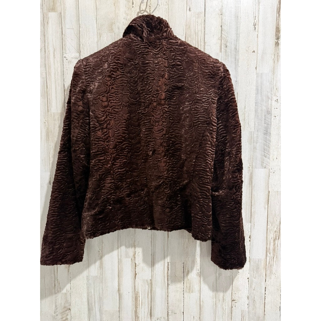 Giancarlo Ferrari Jacket Womens 12 Brown Textured Faux Fur Full Zip Lined
