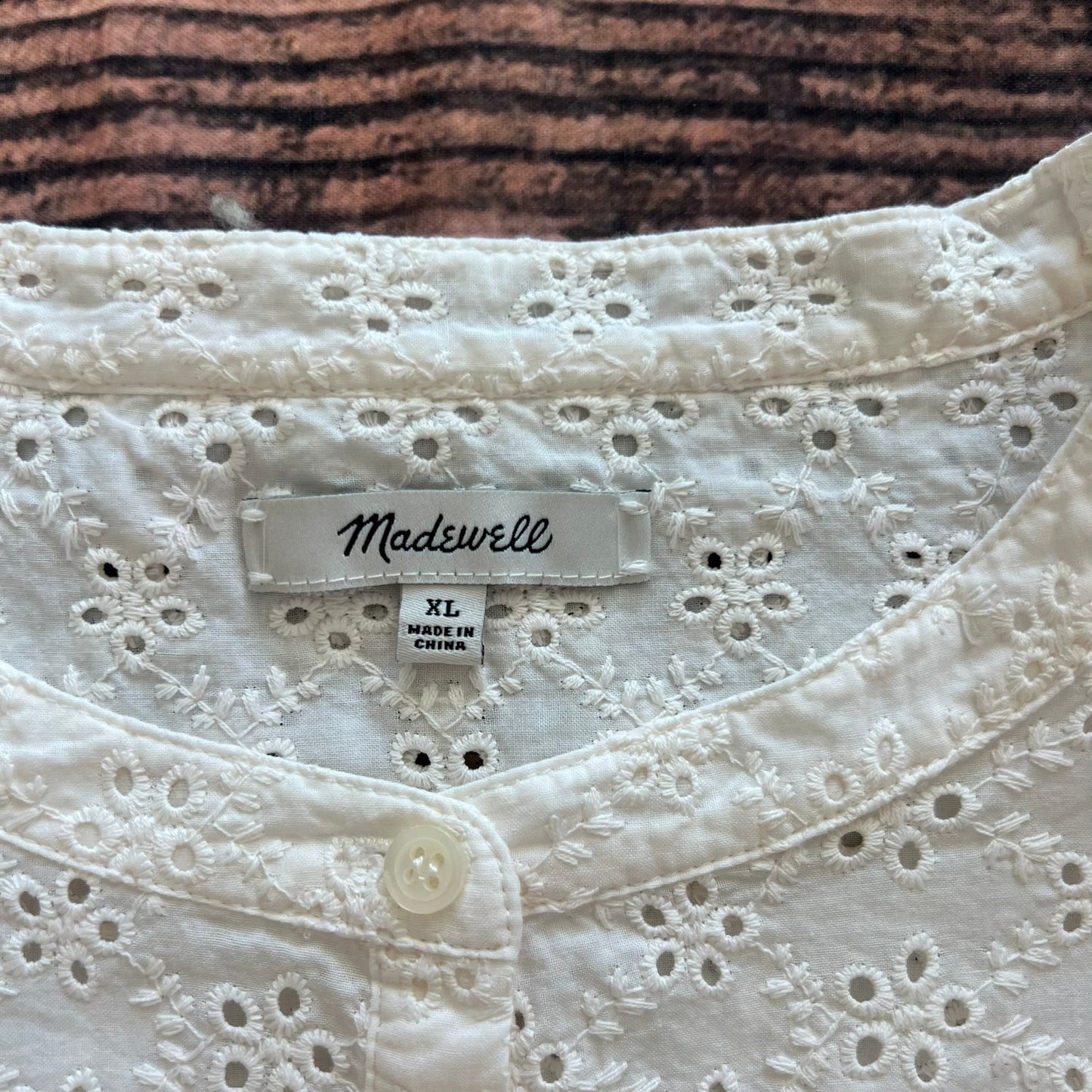 Madewell Women's XL Eyelet Boxy Button-Up Shirt White Short Sleeve