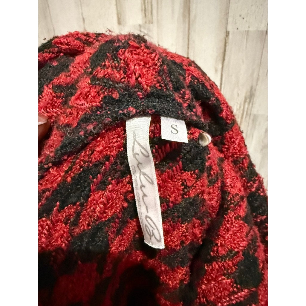Lulu-B Women's Cowl Neck Houndstooth Pullover Sweater Red Size Small
