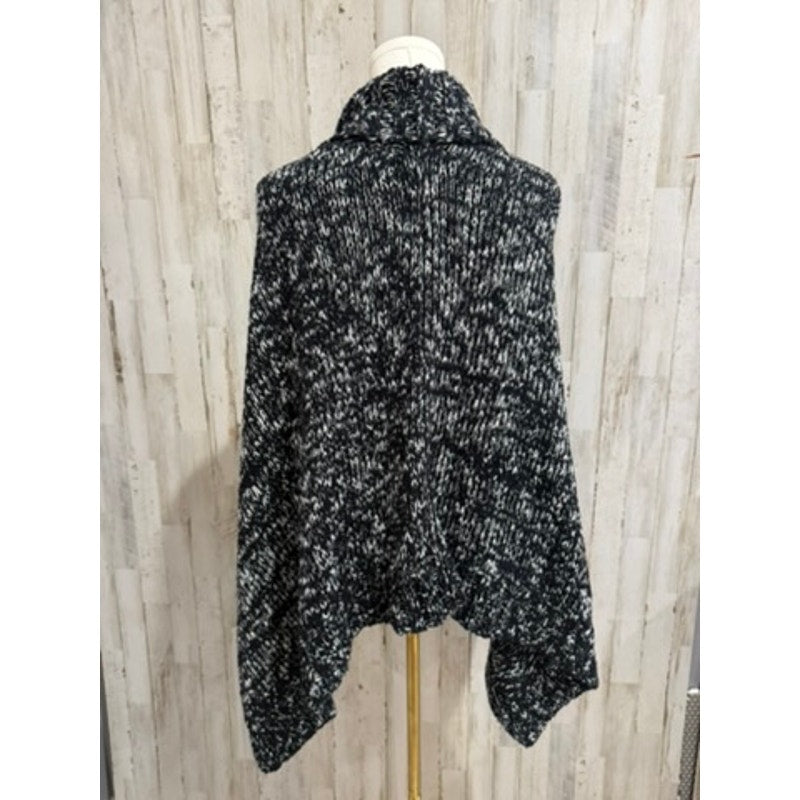 Eileen Fisher Cape Poncho Sweater Womens One Size Black White Funnel Neck