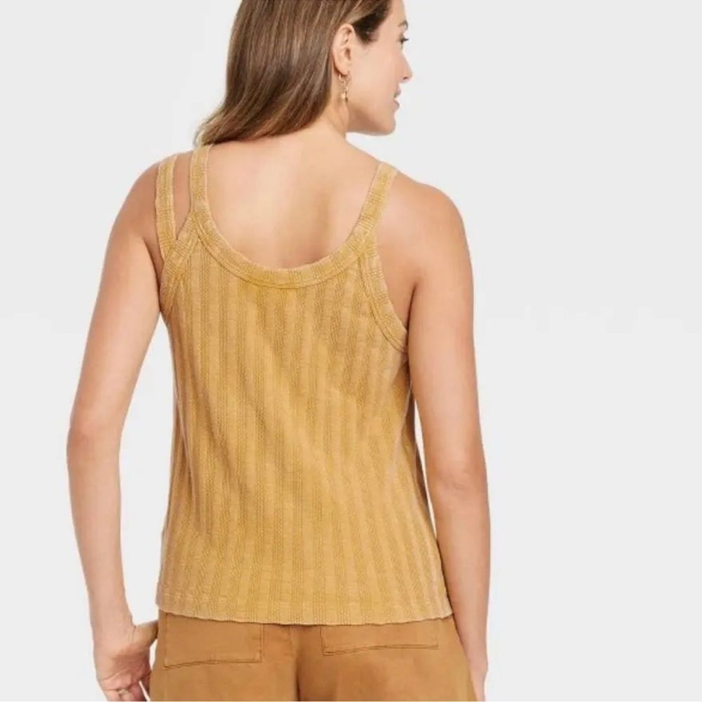NWT Universal Thread Cami Tank Top Womens 4XL Mustard Yellow Rib Knit Striped