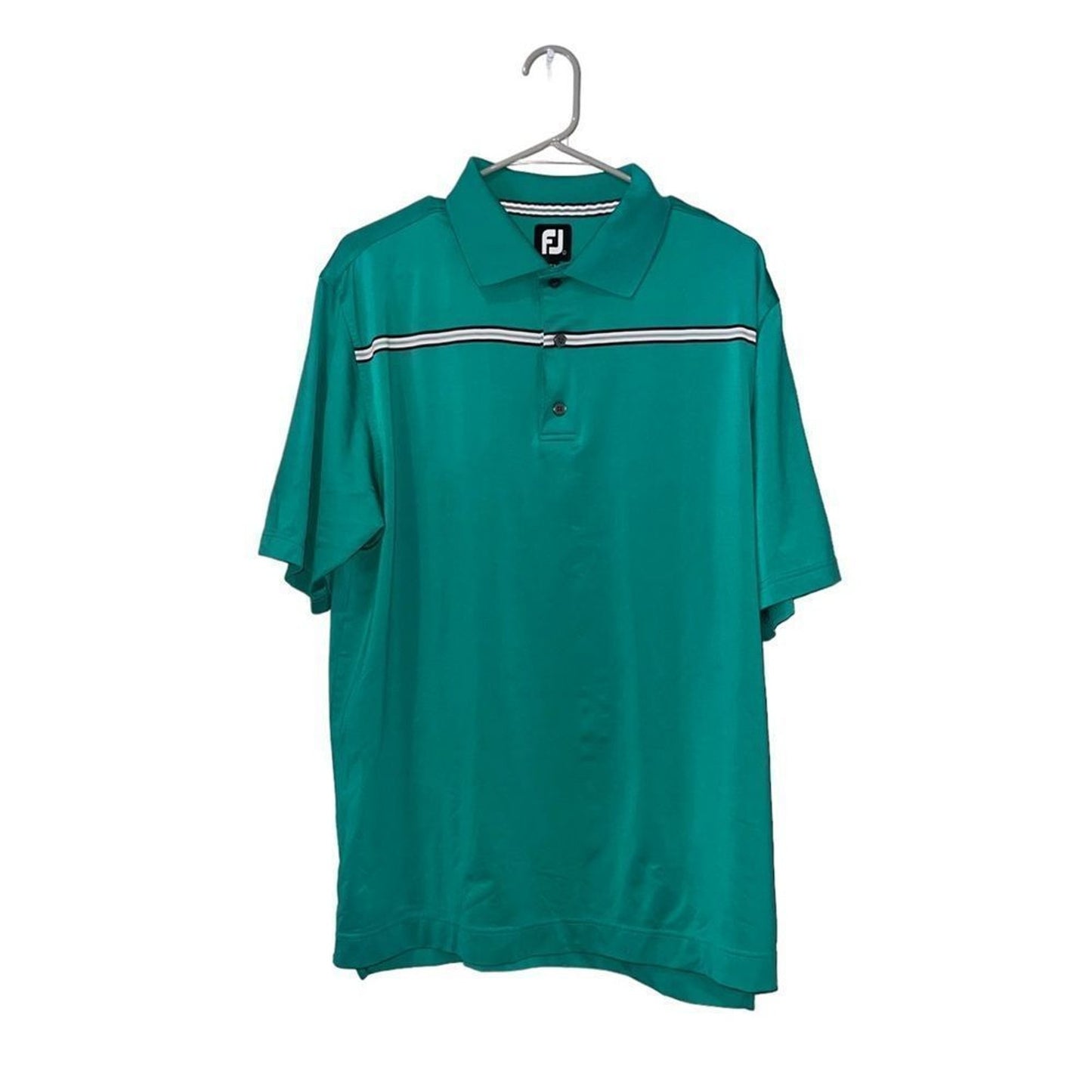 FootJoy Polo Shirt Mens Large Green Striped Short Sleeve Golf Athletic Fit