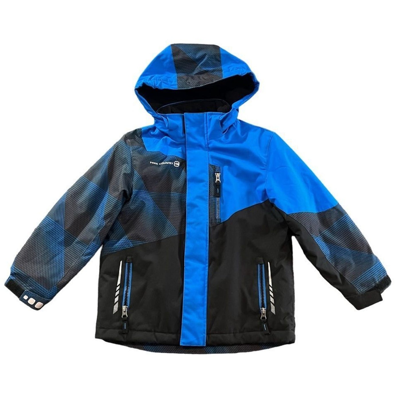 Free Country Boys Ski Snowboard Jacket XS 5/6 Blue Black Hooded Insulated