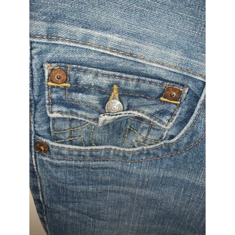 True Religion Men's Blue Straight Jeans Size 34 Distressed Flap Pockets