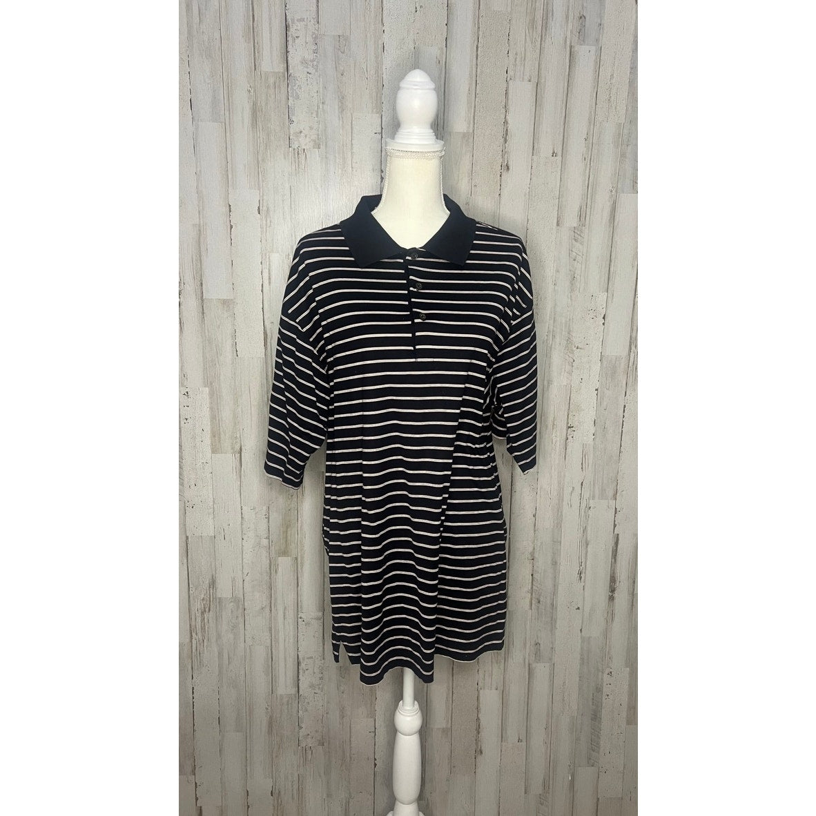 Cutter & Buck Men's XL Black/White Striped Short Sleeve Polo Shirt