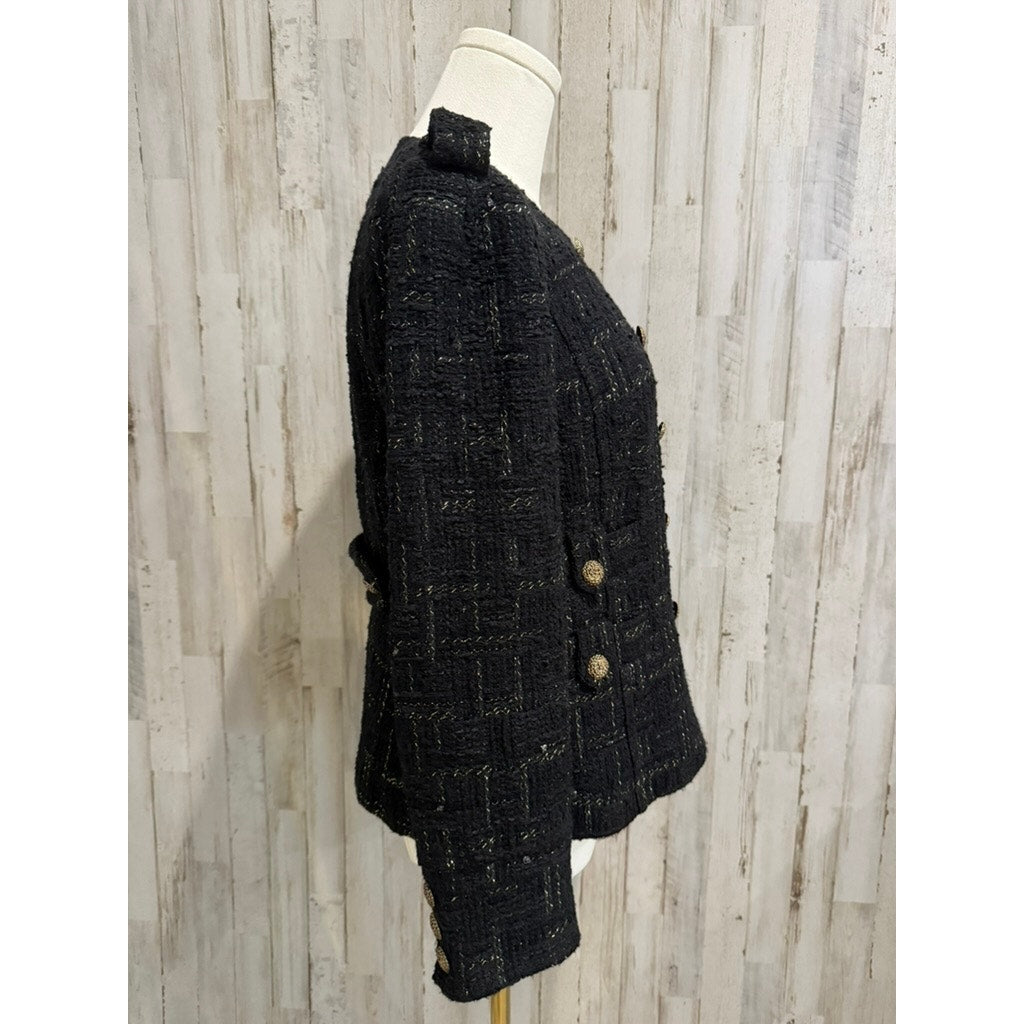 Milly of New York Women's Black Tweed Double-Breasted Jacket Size 2