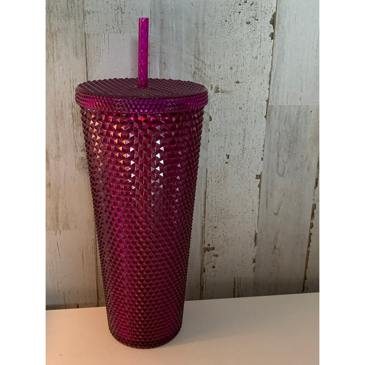 Starbucks Venti Studded Bling Cold Cup Tumbler Pink/ Purple  24 oz w/ Straw