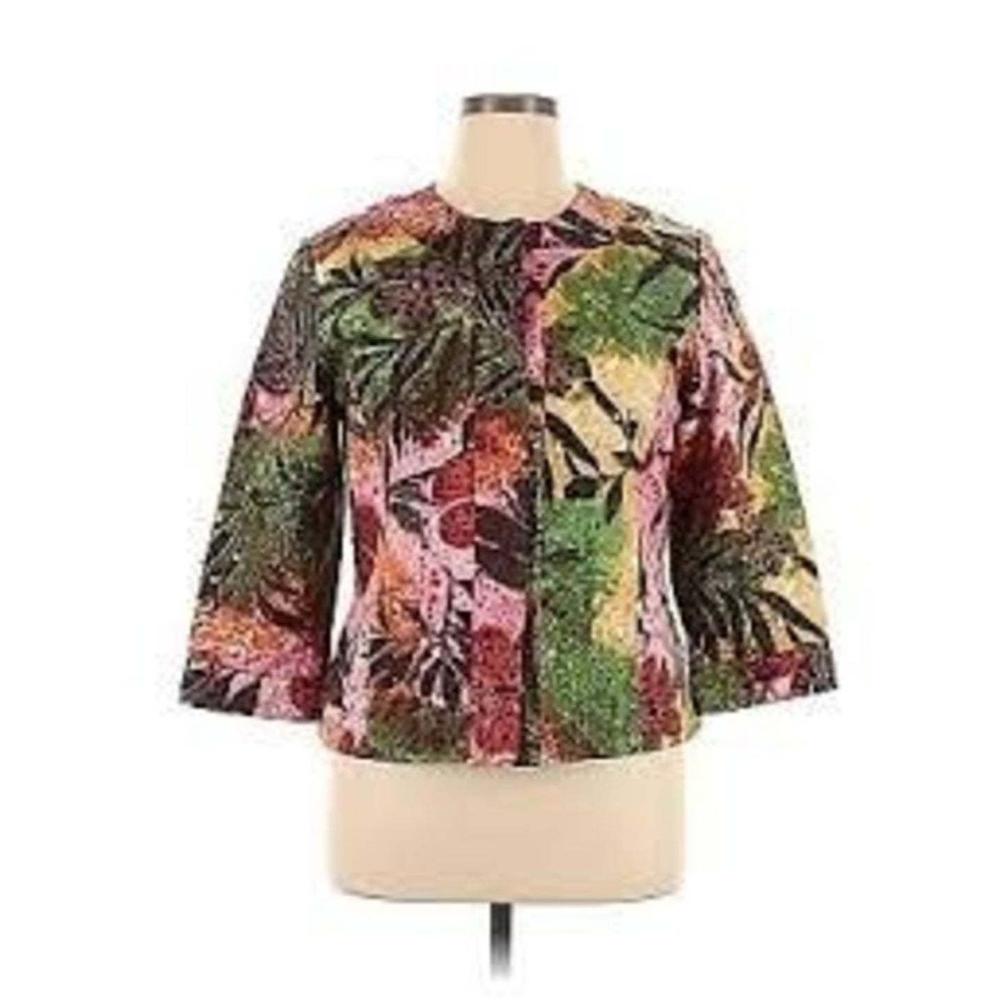 Chico's Blazer Womens Size 0/4 Tropical Floral Sequin Snap Front Jacket