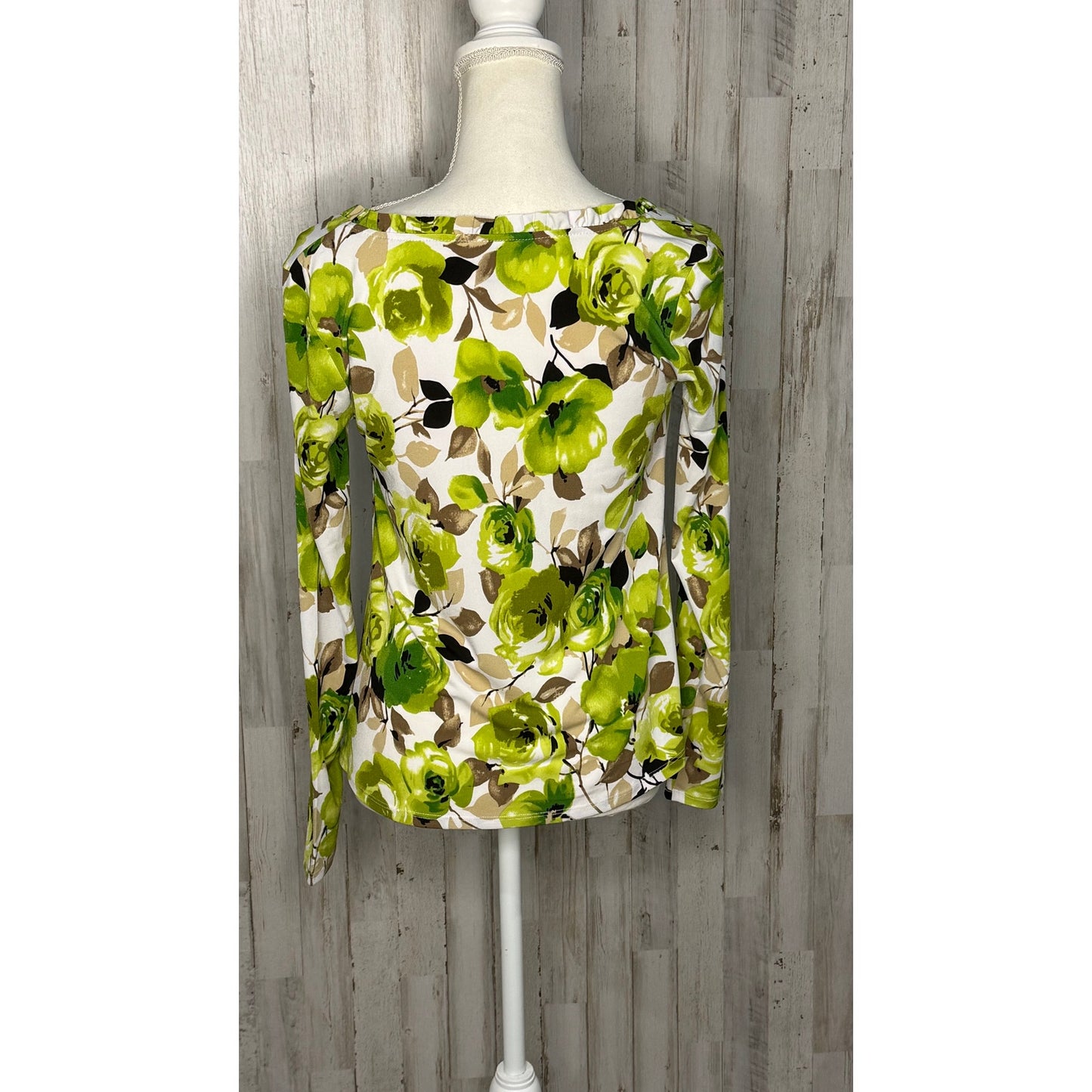 LINK Women's Floral Long Sleeve Blouse Green Size Small Casual Spring Top