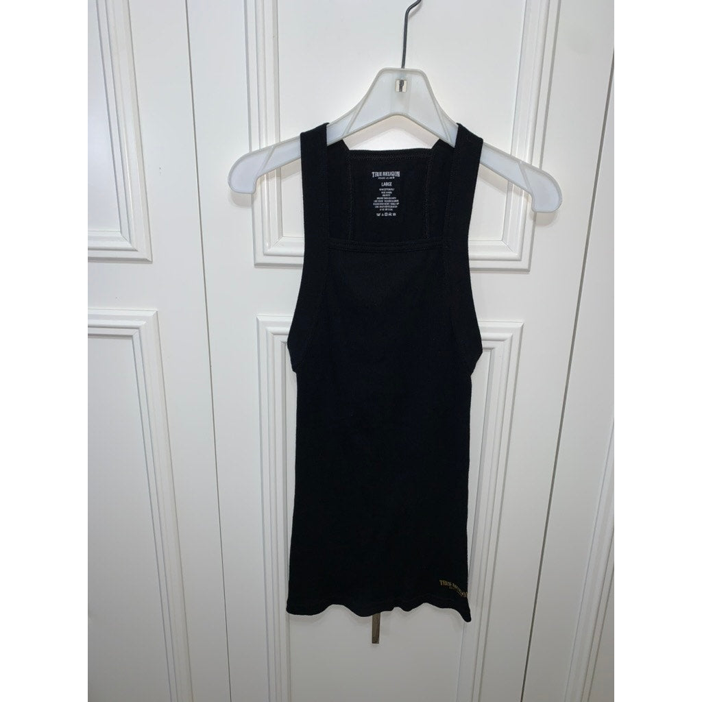True Religion Women's Black Tank Top Size Large Square Neck Sleeveless