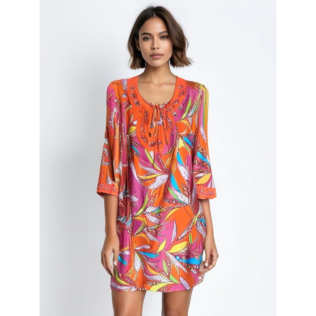 Trina Turk Women's Small Silk Blend Multicolor Floral Swimsuit Cover Up