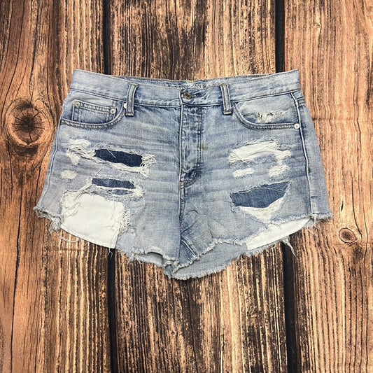 American Eagle Women's 10 Blue Vintage Hi-Rise Festival Distressed Jean Shorts