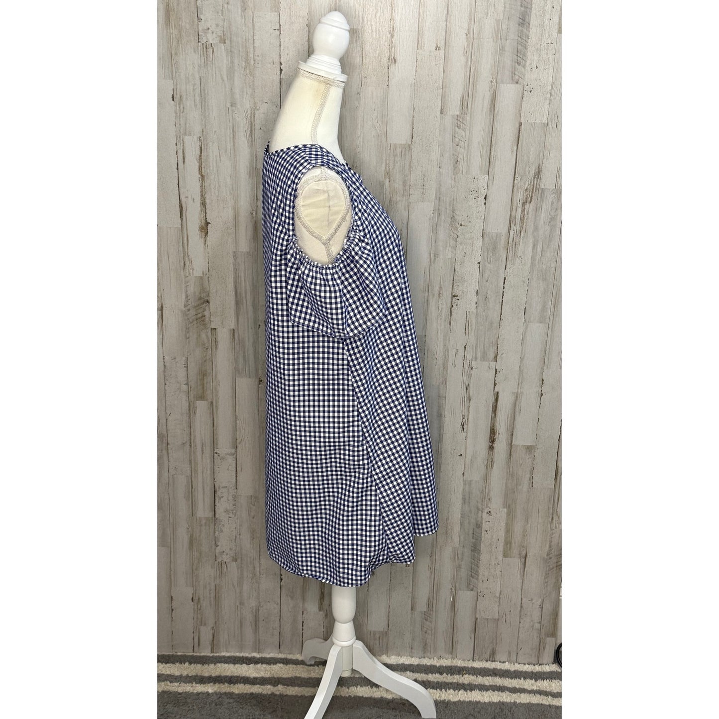 Espresso Women's Blue Gingham Cold Shoulder Knee Length Dress Size Large