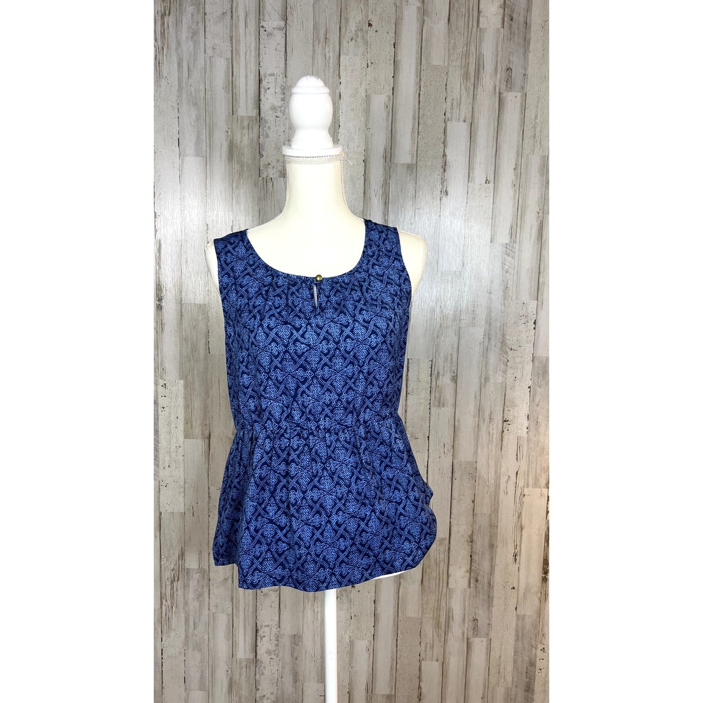 Banana Republic Women's Small Blue Geometric Print Peplum Sleeveless Blouse