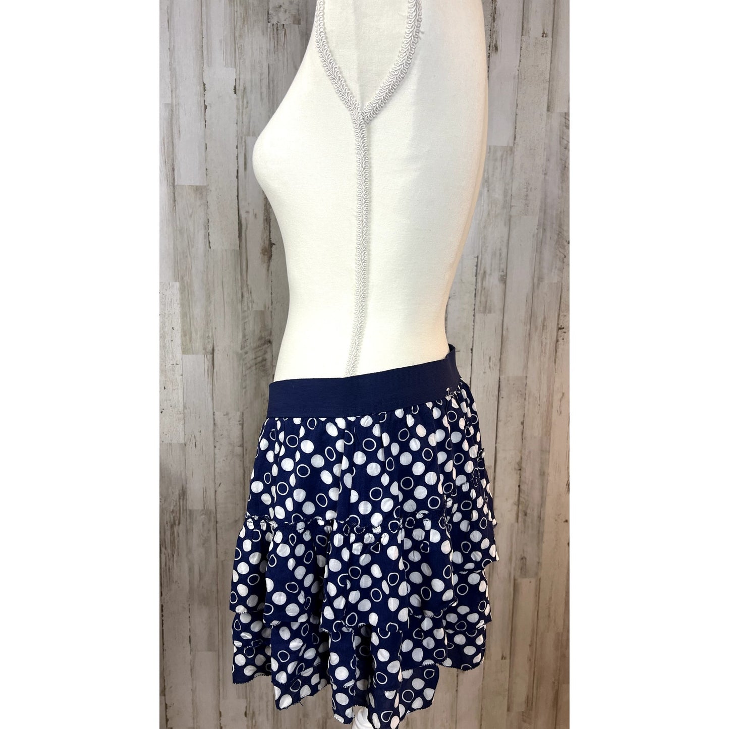 Vintage Y2k Aeropostale Women's Navy Blue Polka Dot Ruffle Skirt Size Large