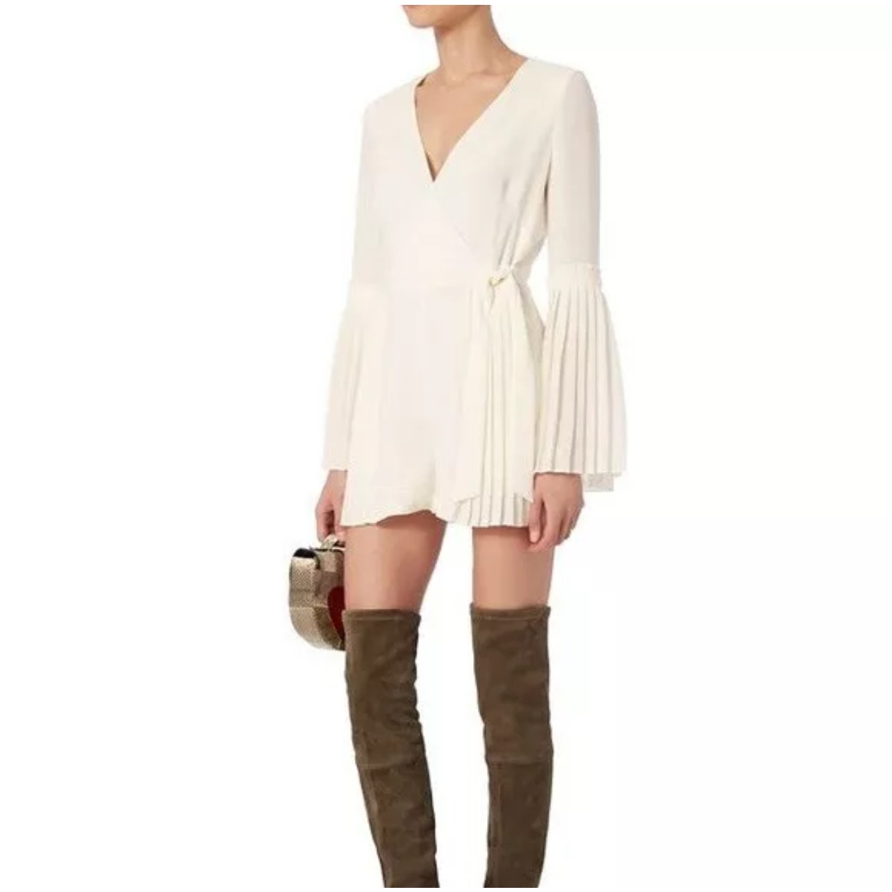 NWT Intermix Women’s Small Kingston Pleated Long Sleeve Ivory Wrap Skort Romper