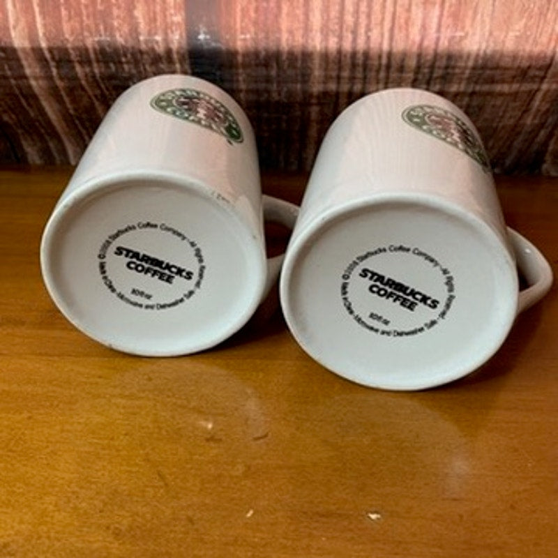 Starbucks Coffee Classic Siren Logo White Ceramic Mugs Set of 2 10 oz