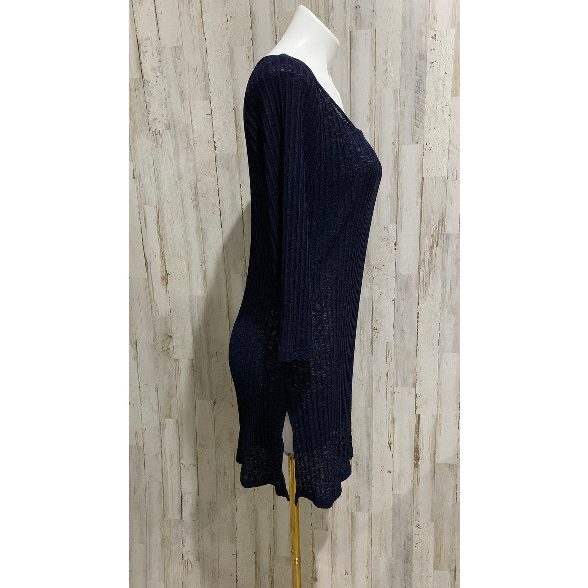 J. Valdi Sweater Dress Womens Large Navy Ribbed Knit Sheer