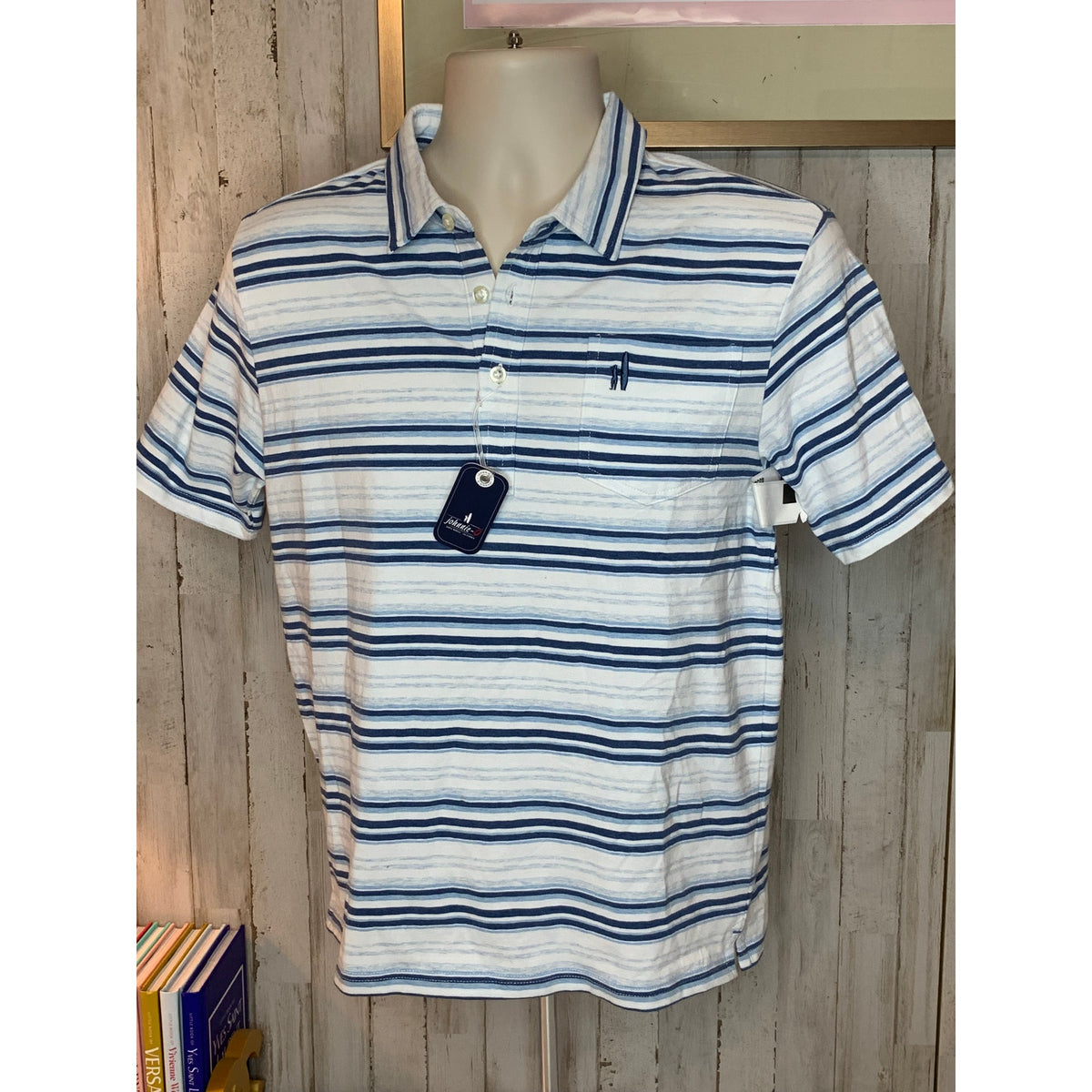 NWT Johnnie-O Hangin' Out Polo Shirt Women's Size 14 Blue & White Striped Golf