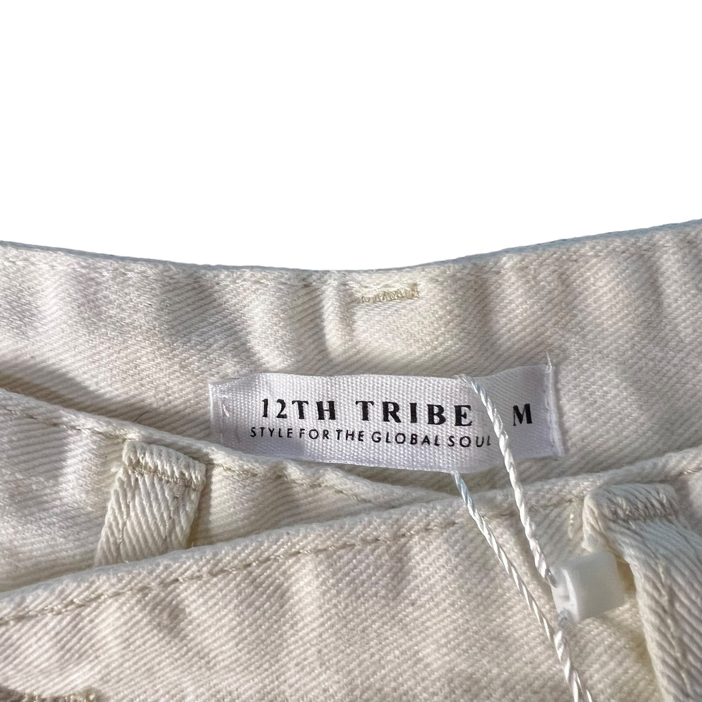 NWT 12th Tribe Women's Medium Ivory/White High-Rise Asymmetrical Denim Shorts