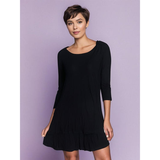 Simply Southern Women's Medium Black 3/4 Sleeve Tunic Top Round Neck Ruffle Hem