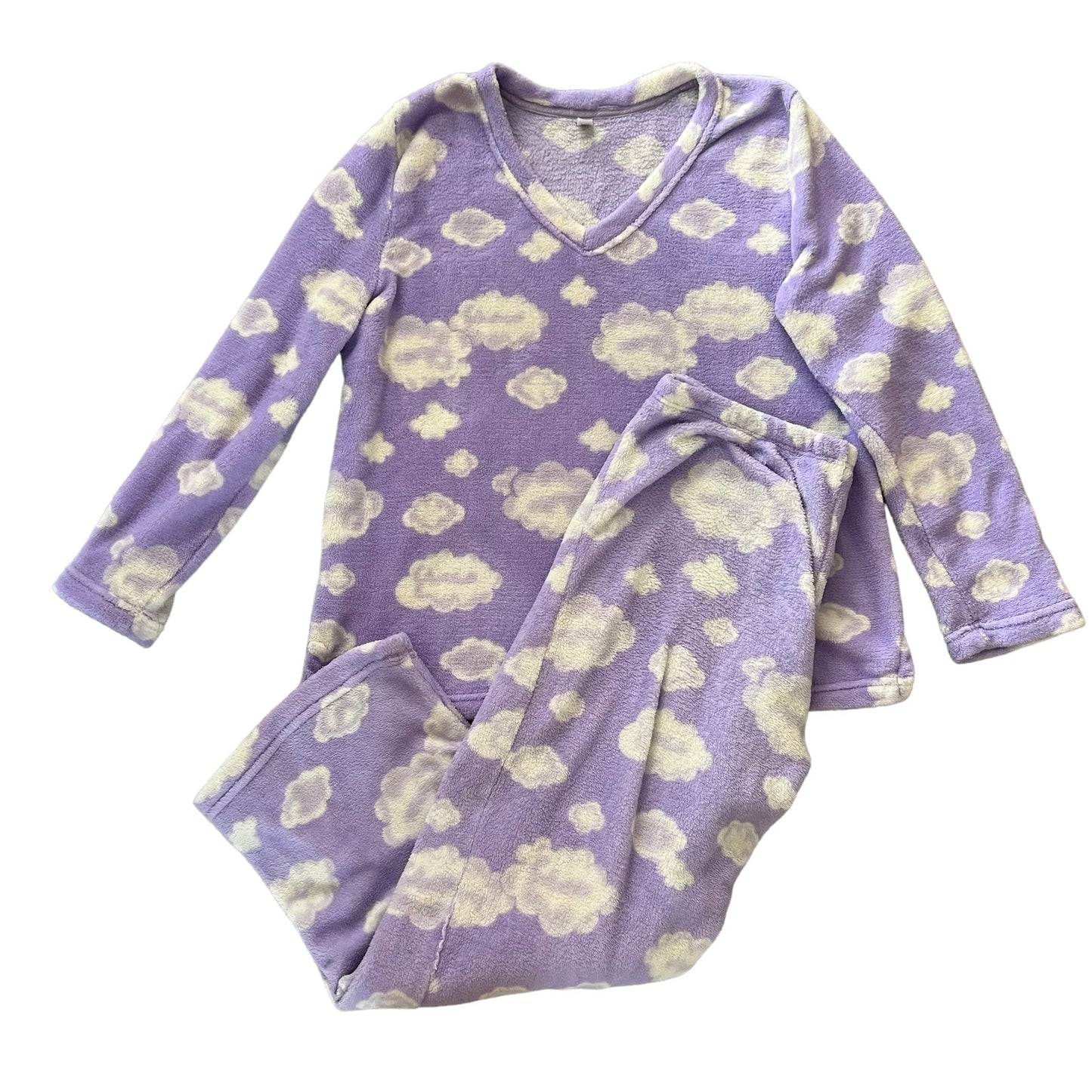 Victoria's Secret Pink Women's XL Lavender Cloud Print V-Neck Fleece Pajama Set