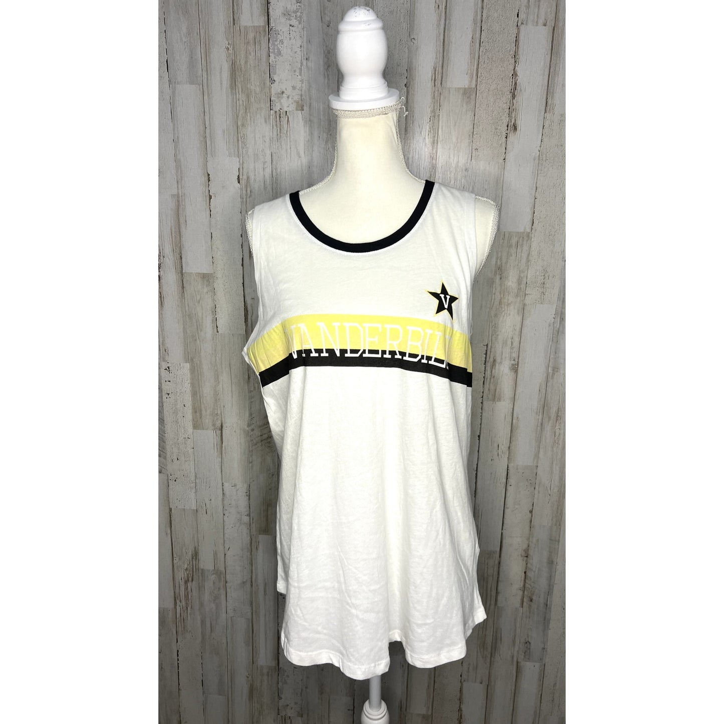 NWT Women's White Yellow Black Striped Vanderbilt Sleeveless Tank Top