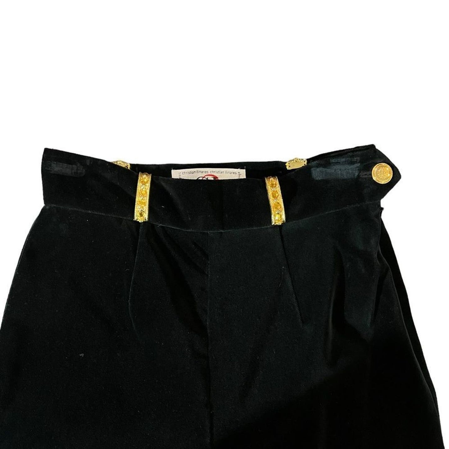 Christian Llinares Black Velour Pants with Gold Accents EU Size 38