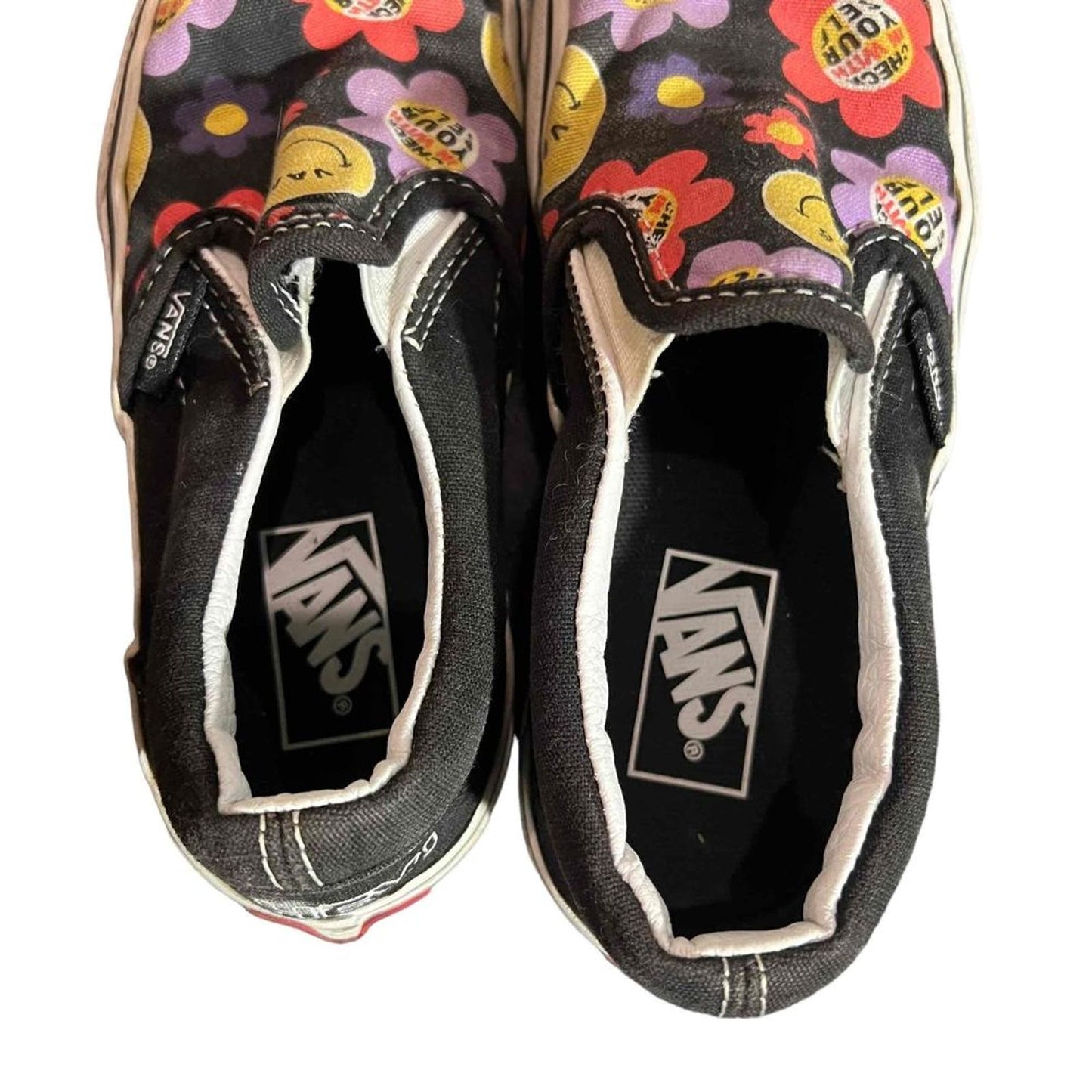 Vans Kids Black Slip-On Radically Happy "You're Awesome" Canvas Shoes Size 12.0